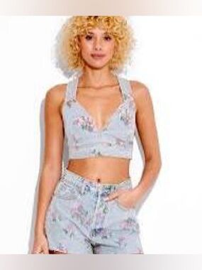 wild fable Floral Print Cream and Pink Cropped Tank Top